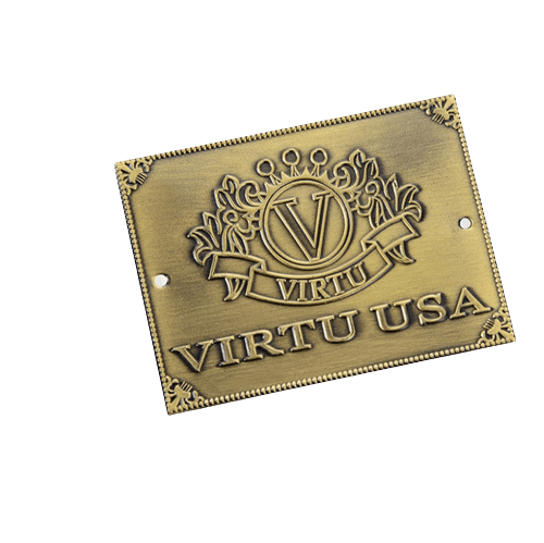 stamped logo on brass tag