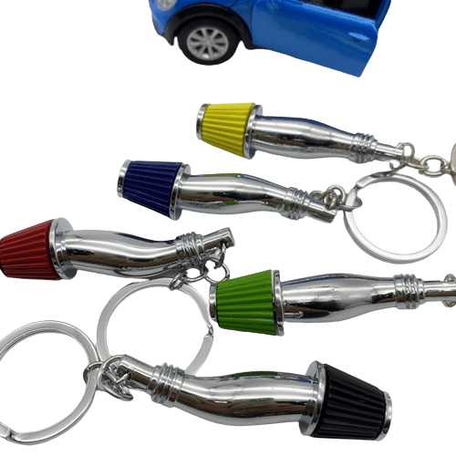 Car exhaust pipe shape metal keychain