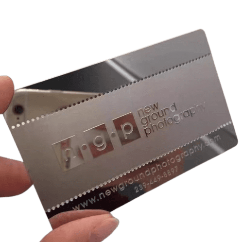 reverse etched metal business card
